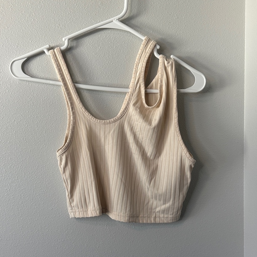 SHEIN Cream Ribbed Crop Top